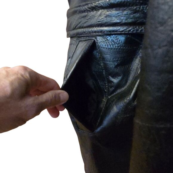 Vintage Dead Stock Leather Duster Trench Coat Full Length Collared Grunge - Picture 3 of 10